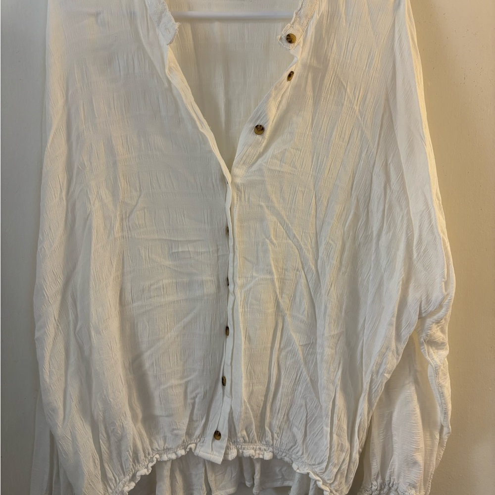 Democracy White Button Down Shirt with Mandarin Collar